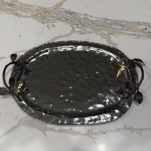 Michael Aram Silver Oval Serving Tray with Leaf Accents